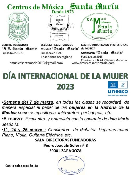 CARTEL CENTROS MUSICA SANTA MARIA DIA MUJER 2023