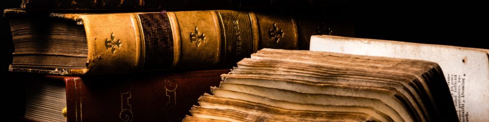 Old books in black background